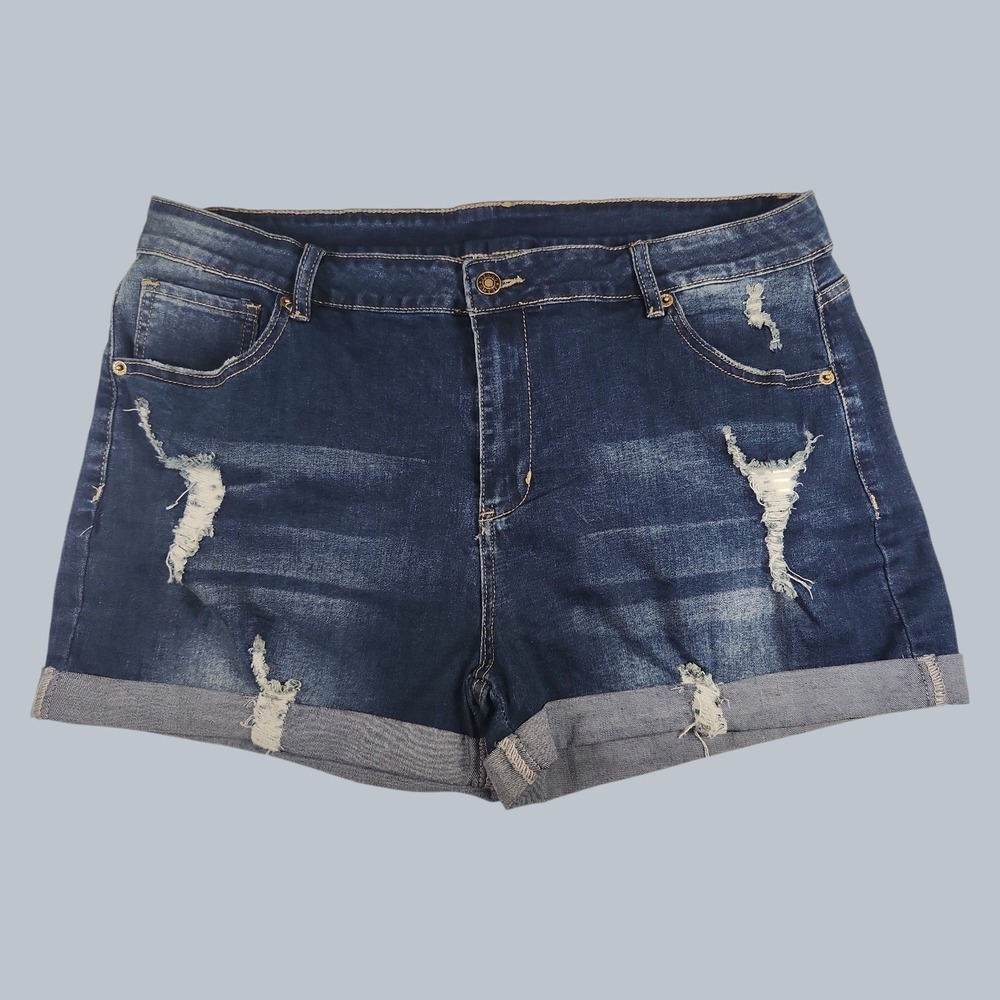 Women's Plus Size 2XL Distressed Denim Shorts High Waisted Ripped Cuffed
